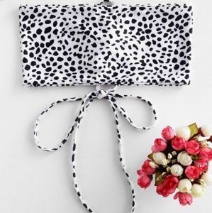 Zaful Dalmatian Bandeau Lace-Up Swim Top